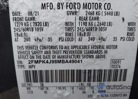 2021 Ford Edge Sel z USA, uszkodzony, nr VIN 2FMPK4J98MBA49041